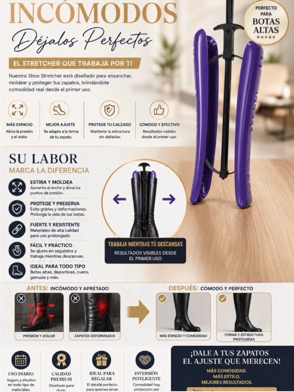 Boot Stretcher for Women’s Ankle Boots & Booties — Purple